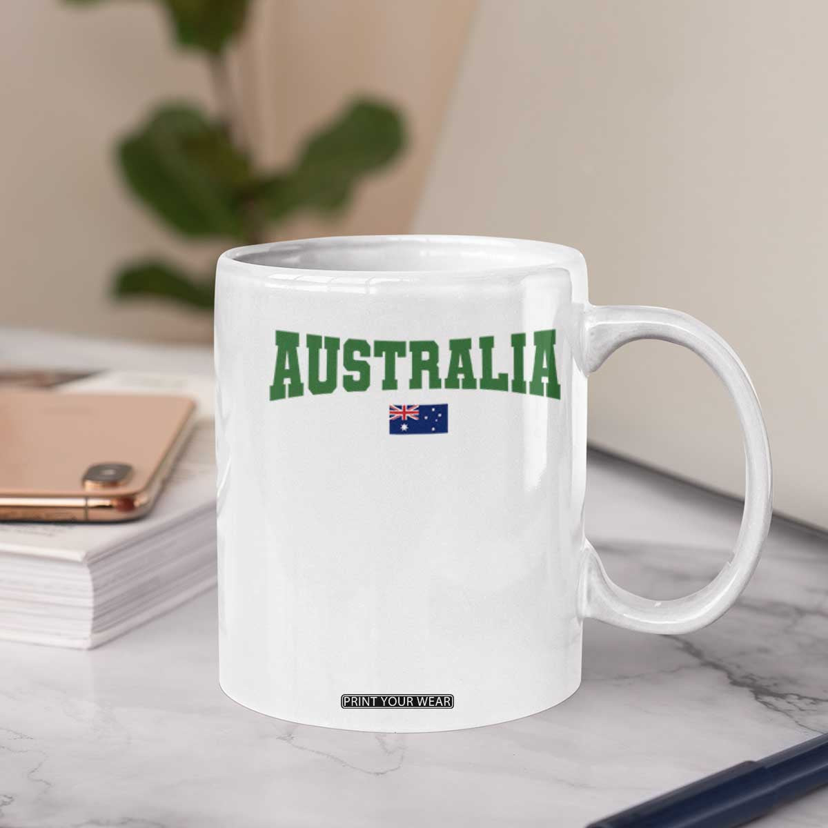 Green Yellow Australia Coffee Mug Down Under Team Australia Flag Varsity Lettering Soccer Fans Football Tournament
