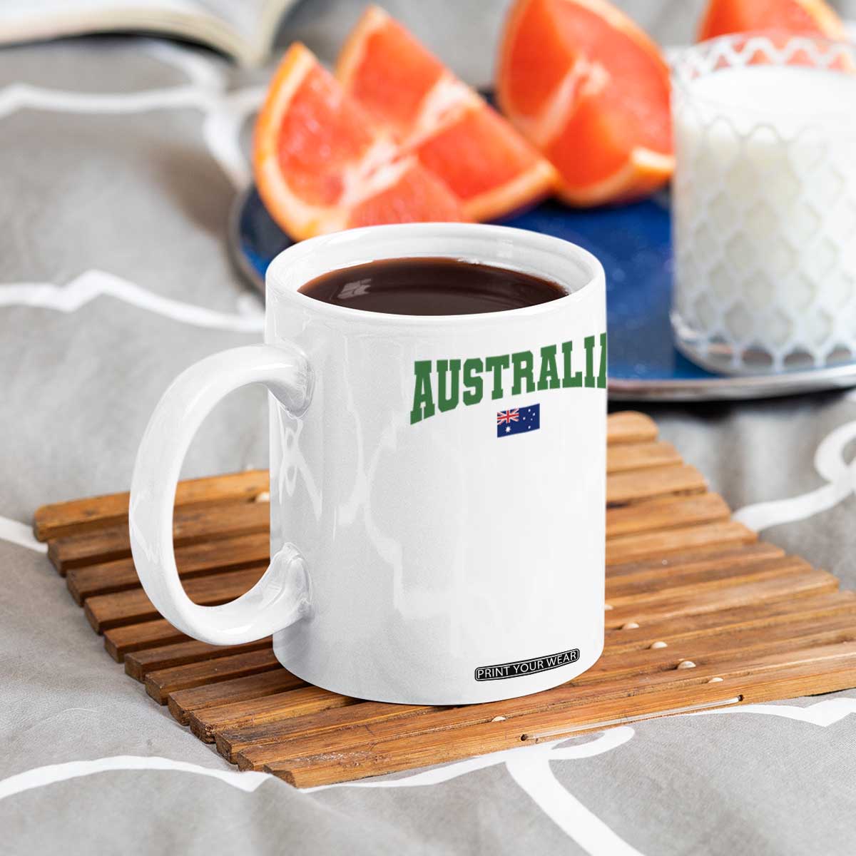 Green Yellow Australia Coffee Mug Down Under Team Australia Flag Varsity Lettering Soccer Fans Football Tournament