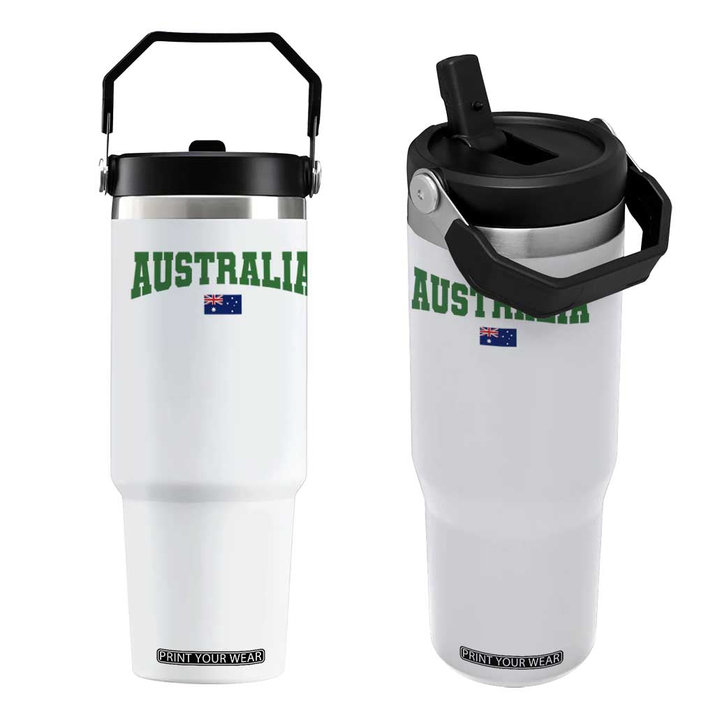 Green Yellow Australia Flip Straw Tumbler Down Under Team Australia Flag Varsity Lettering Soccer Fans Football Tournament