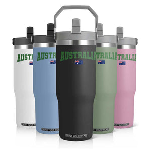 Green Yellow Australia Flip Straw Tumbler Down Under Team Australia Flag Varsity Lettering Soccer Fans Football Tournament
