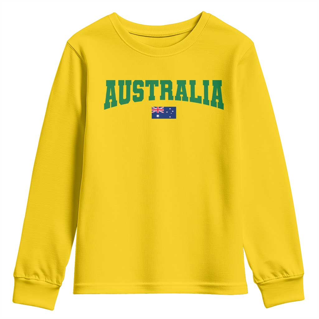Green Yellow Australia Youth Sweatshirt Down Under Team Australia Flag Varsity Lettering Soccer Fans Football Tournament