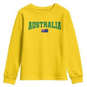 Green Yellow Australia Youth Sweatshirt Down Under Team Australia Flag Varsity Lettering Soccer Fans Football Tournament