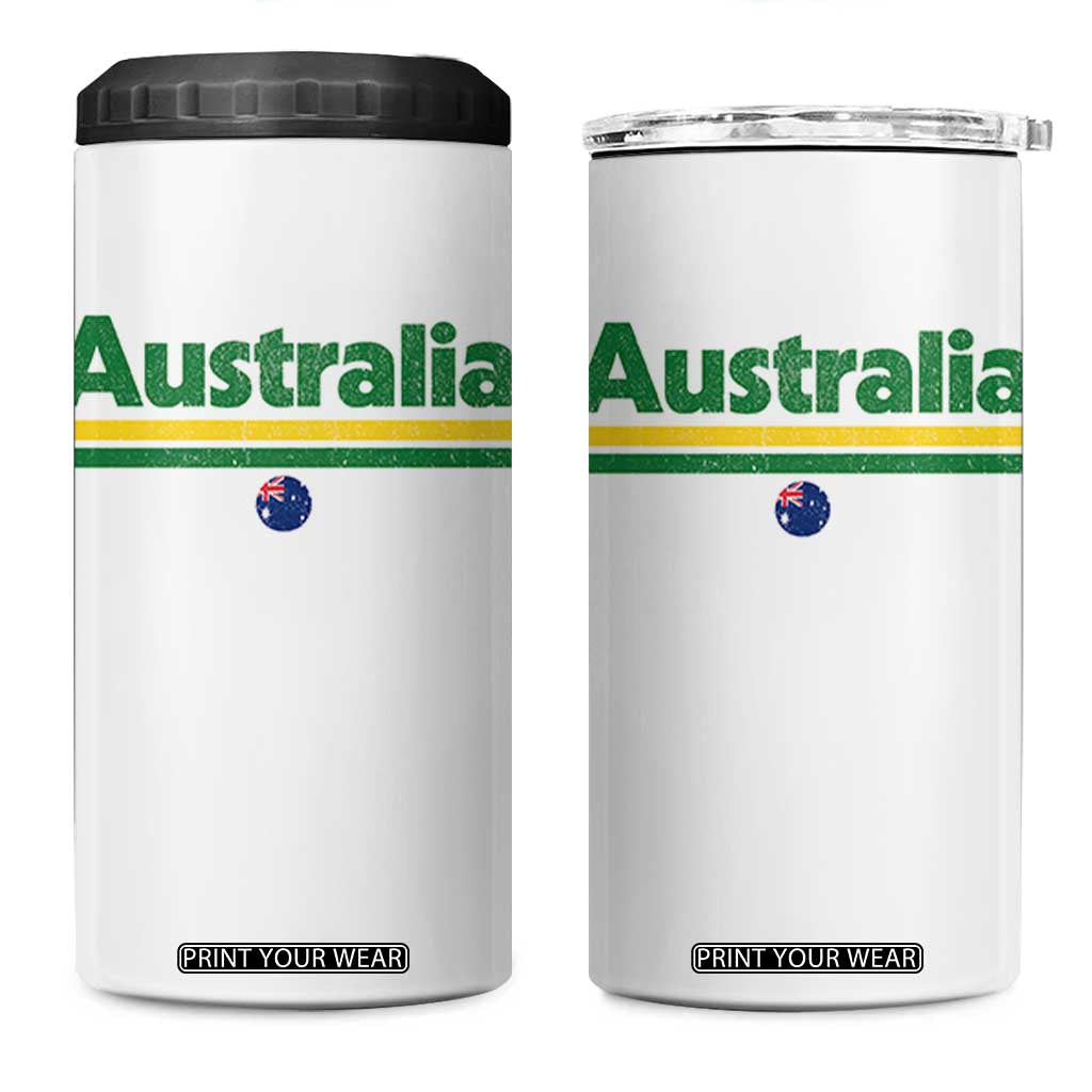 Australia Fan 4 in 1 Can Cooler Tumbler Retro Vintage Flag Green Yellow Country Pride Distressed Graphic