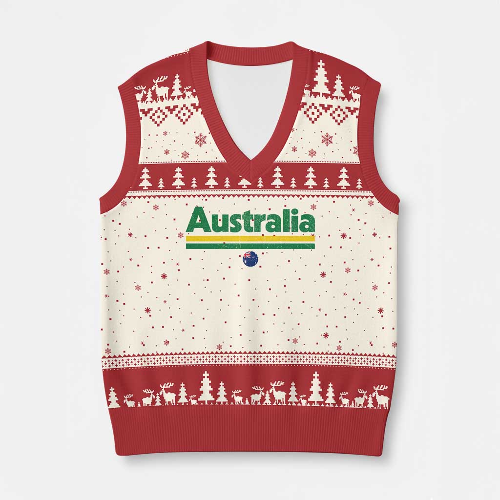 Australia Fan V-Neck Knit Sweater Vest Retro Vintage Flag Green Yellow Country Pride Distressed Graphic TS10 Beige Red Print Your Wear