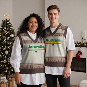 Australia Fan V-Neck Knit Sweater Vest Retro Vintage Flag Green Yellow Country Pride Distressed Graphic
