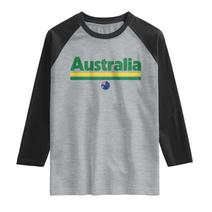 Australia Fan Raglan Shirt Retro Vintage Flag Green Yellow Country Pride Distressed Graphic