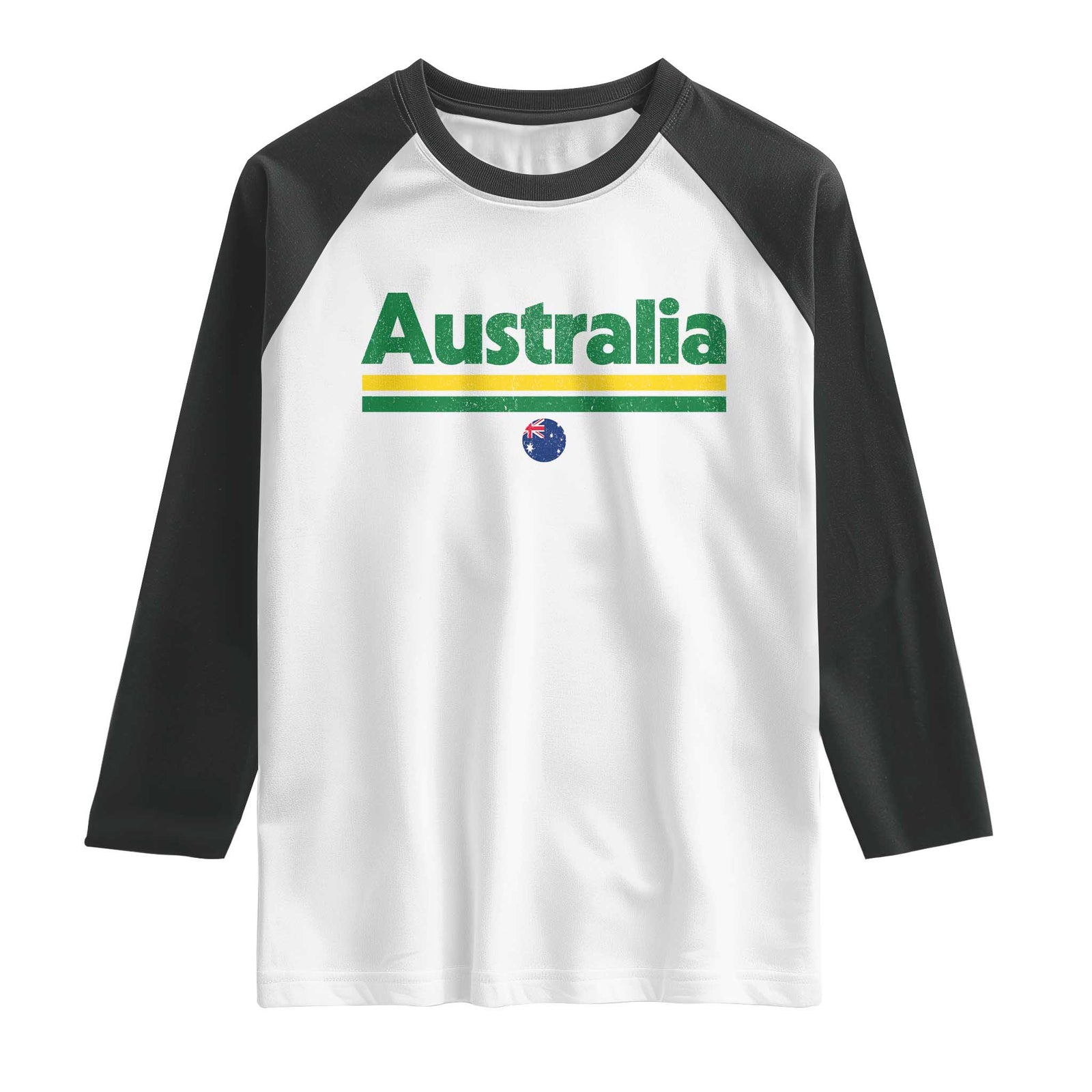 Australia Fan Raglan Shirt Retro Vintage Flag Green Yellow Country Pride Distressed Graphic TS10 White Black Print Your Wear