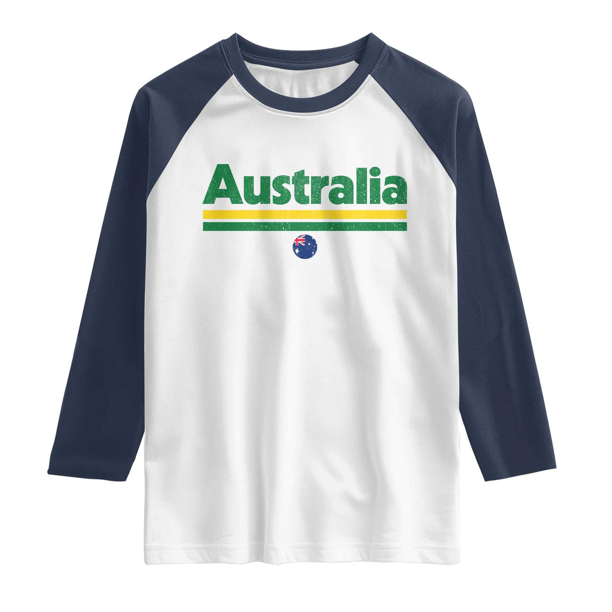Australia Fan Raglan Shirt Retro Vintage Flag Green Yellow Country Pride Distressed Graphic