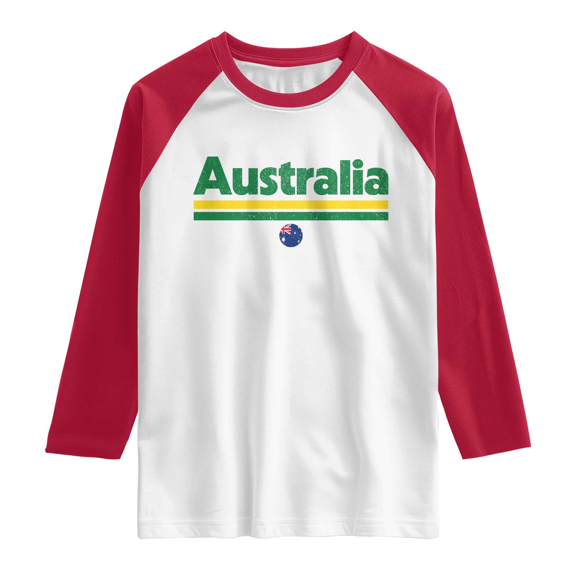 Australia Fan Raglan Shirt Retro Vintage Flag Green Yellow Country Pride Distressed Graphic