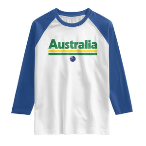 Australia Fan Raglan Shirt Retro Vintage Flag Green Yellow Country Pride Distressed Graphic