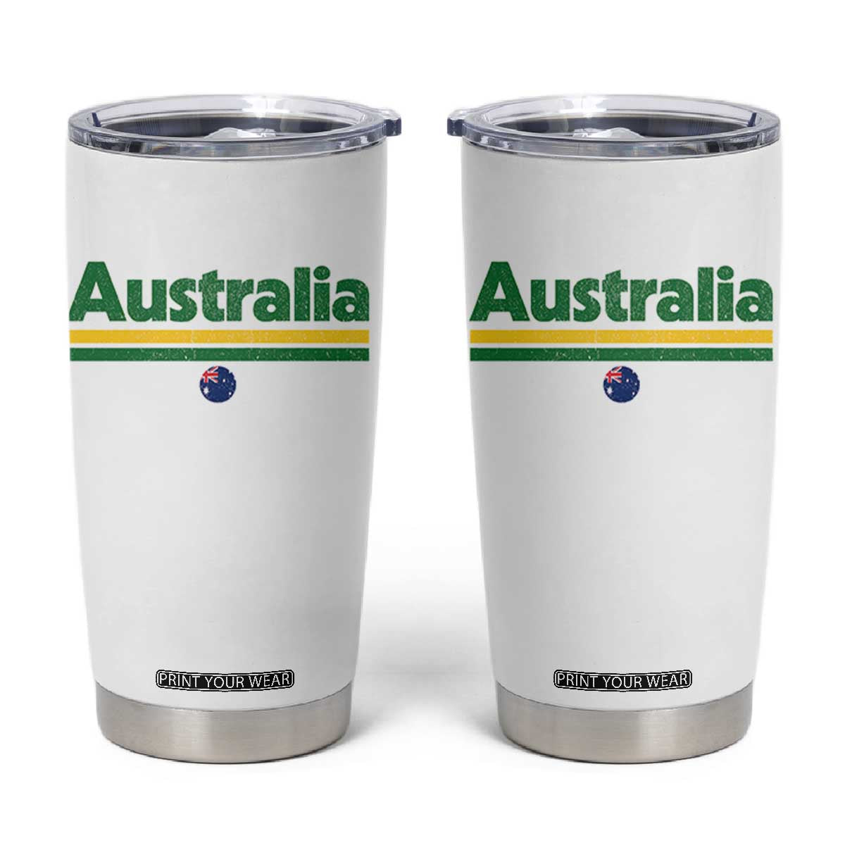 Australia Fan Tumbler Cup Retro Vintage Flag Green Yellow Country Pride Distressed Graphic
