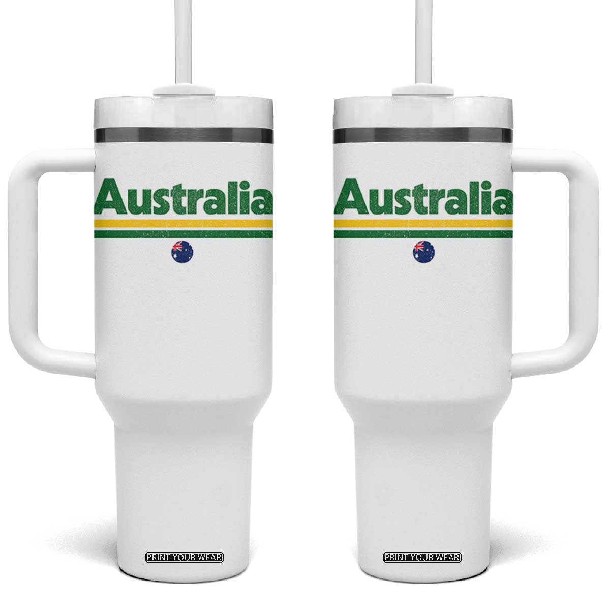 Australia Fan Tumbler With Handle Retro Vintage Flag Green Yellow Country Pride Distressed Graphic