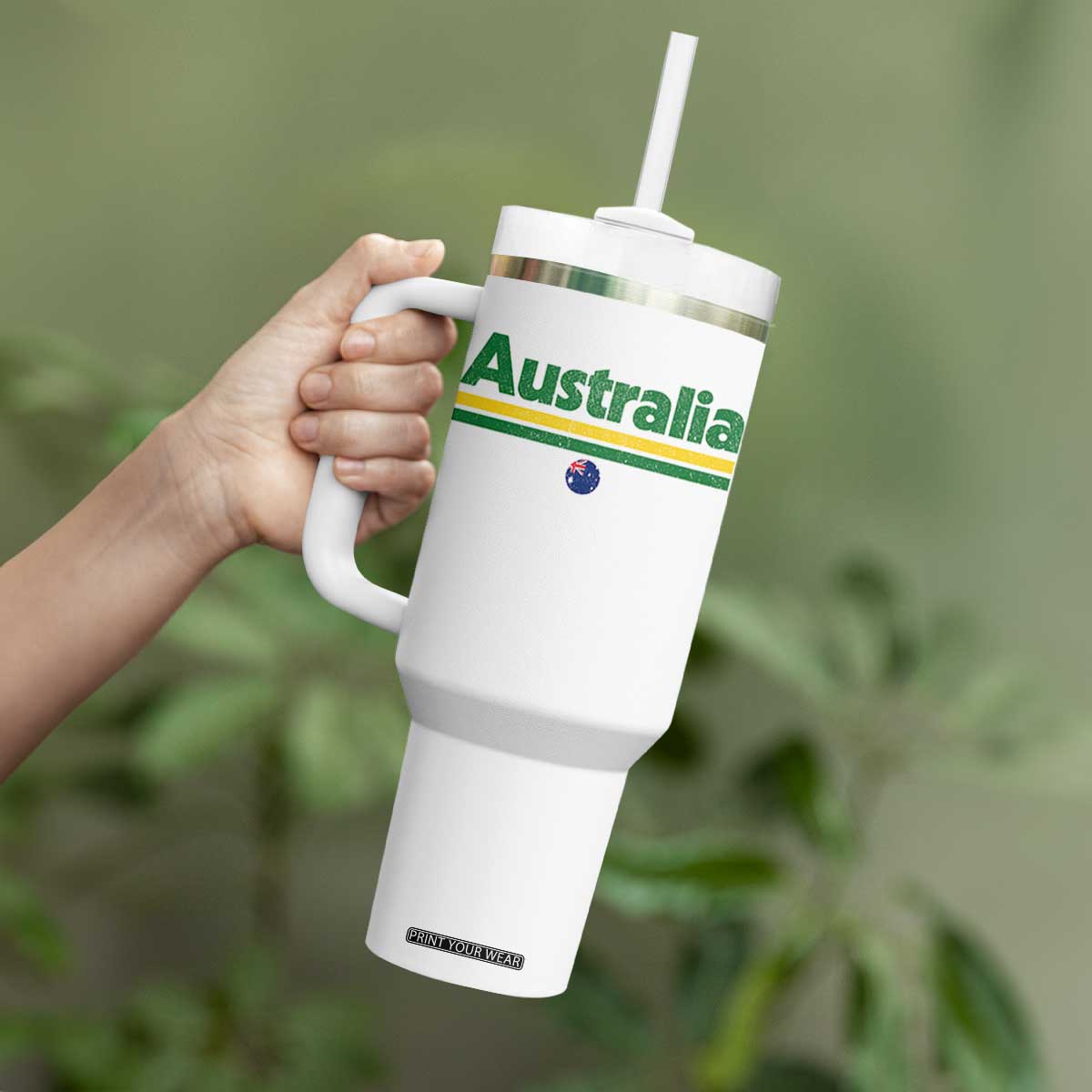 Australia Fan Tumbler With Handle Retro Vintage Flag Green Yellow Country Pride Distressed Graphic