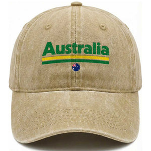 Australia Fan Washed Cotton Baseball Cap Retro Vintage Flag Green Yellow Country Pride Distressed Graphic