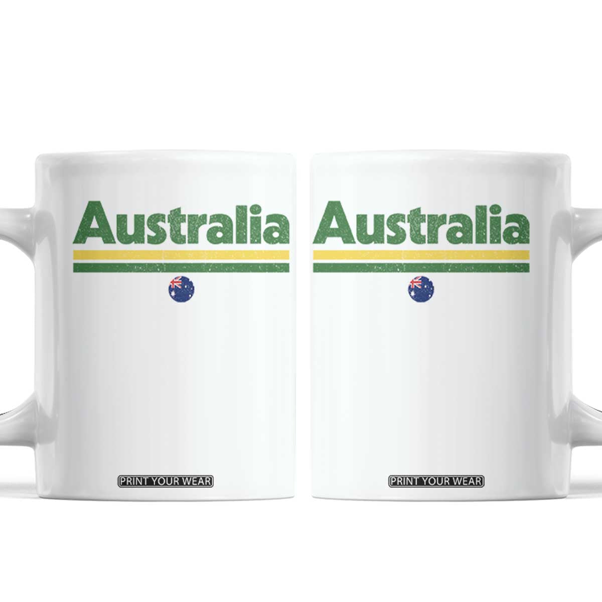 Australia Fan Coffee Mug Retro Vintage Flag Green Yellow Country Pride Distressed Graphic