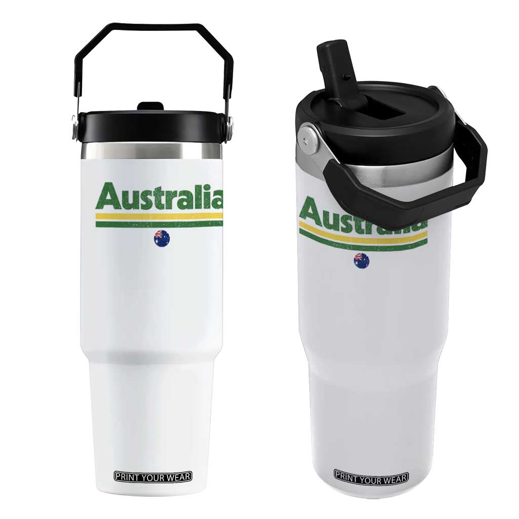 Australia Fan Flip Straw Tumbler Retro Vintage Flag Green Yellow Country Pride Distressed Graphic TS10 One Size: 30 oz White Print Your Wear