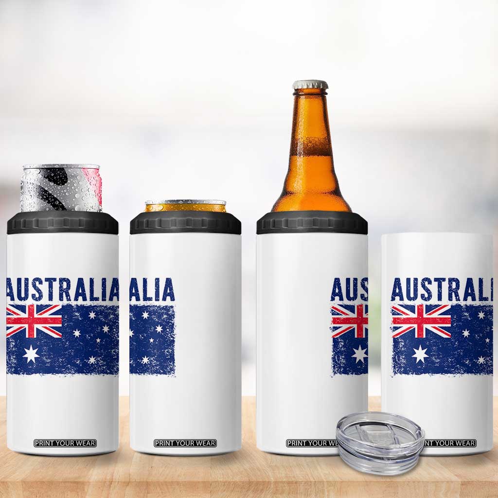 Vintage Australia Flag 4 in 1 Can Cooler Tumbler Distressed Patriotic Country Pride Graphic