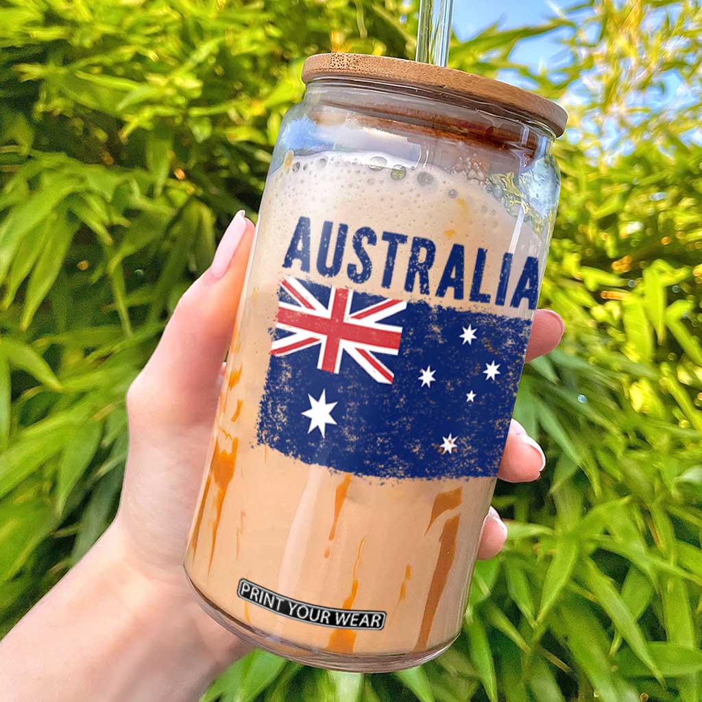 Vintage Australia Flag Glass Can Distressed Patriotic Country Pride Graphic