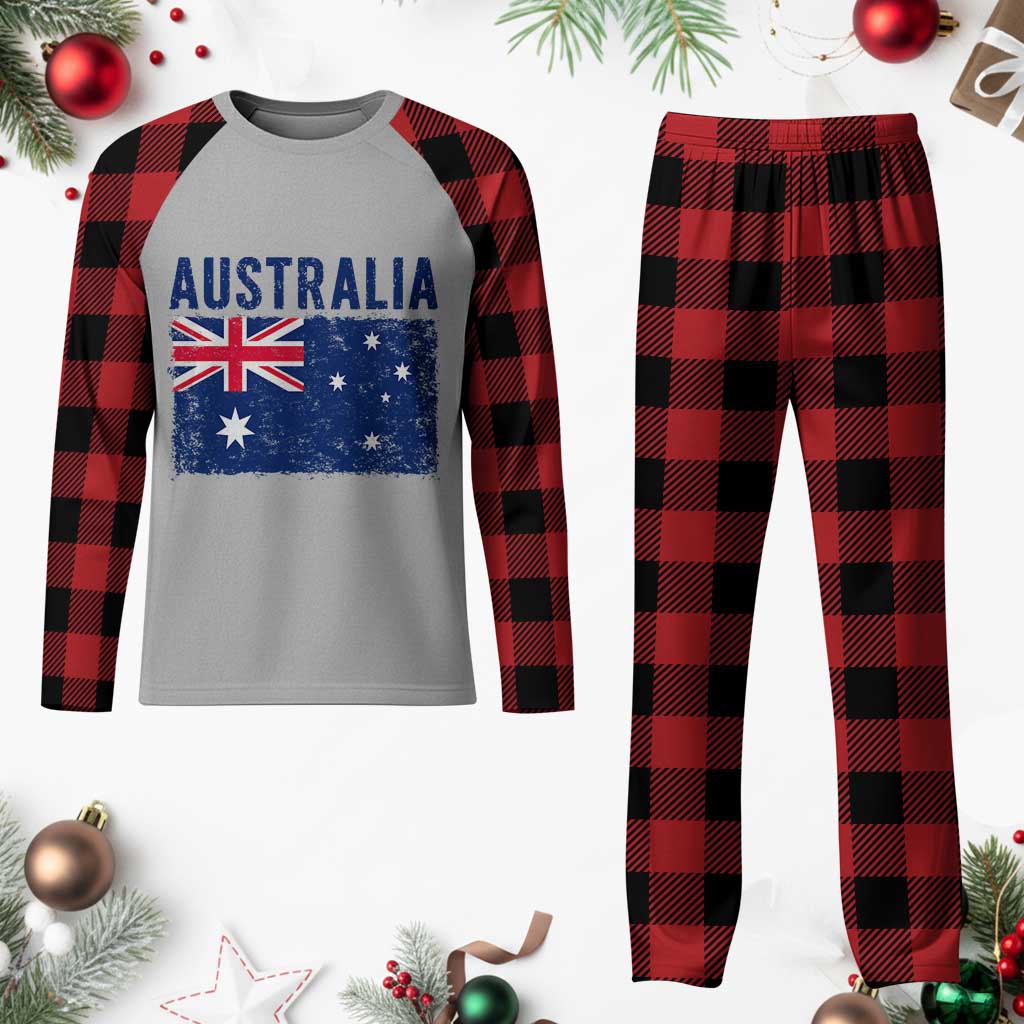 Vintage Australia Flag Plaid Pajama Set Distressed Patriotic Country Pride Graphic TS10 Buffalo Plaid Print Your Wear