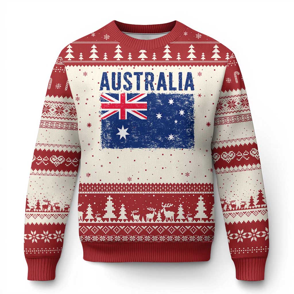 Vintage Australia Flag Ugly Christmas Sweater Distressed Patriotic Country Pride Graphic