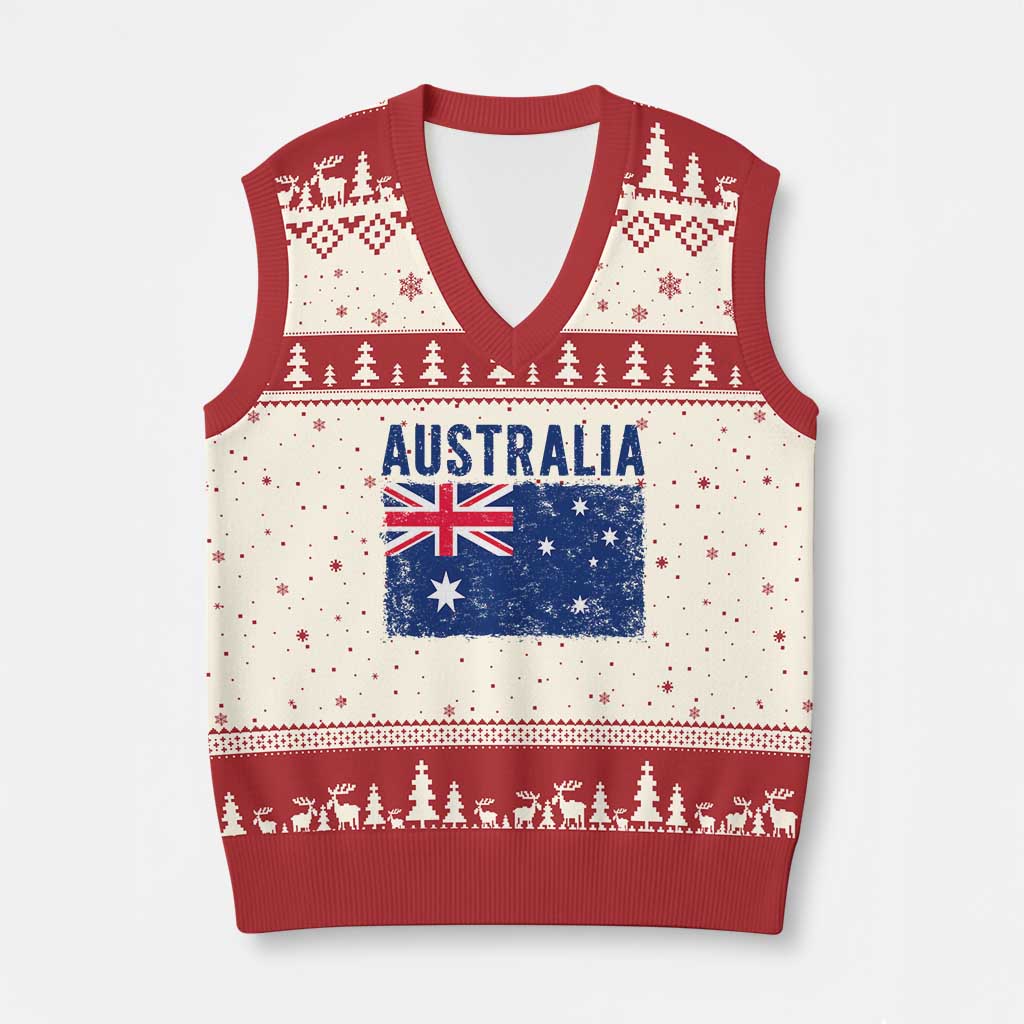 Vintage Australia Flag V-Neck Knit Sweater Vest Distressed Patriotic Country Pride Graphic TS10 Beige Red Print Your Wear