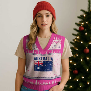 Vintage Australia Flag V-Neck Knit Sweater Vest Distressed Patriotic Country Pride Graphic
