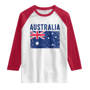 Vintage Australia Flag Raglan Shirt Distressed Patriotic Country Pride Graphic