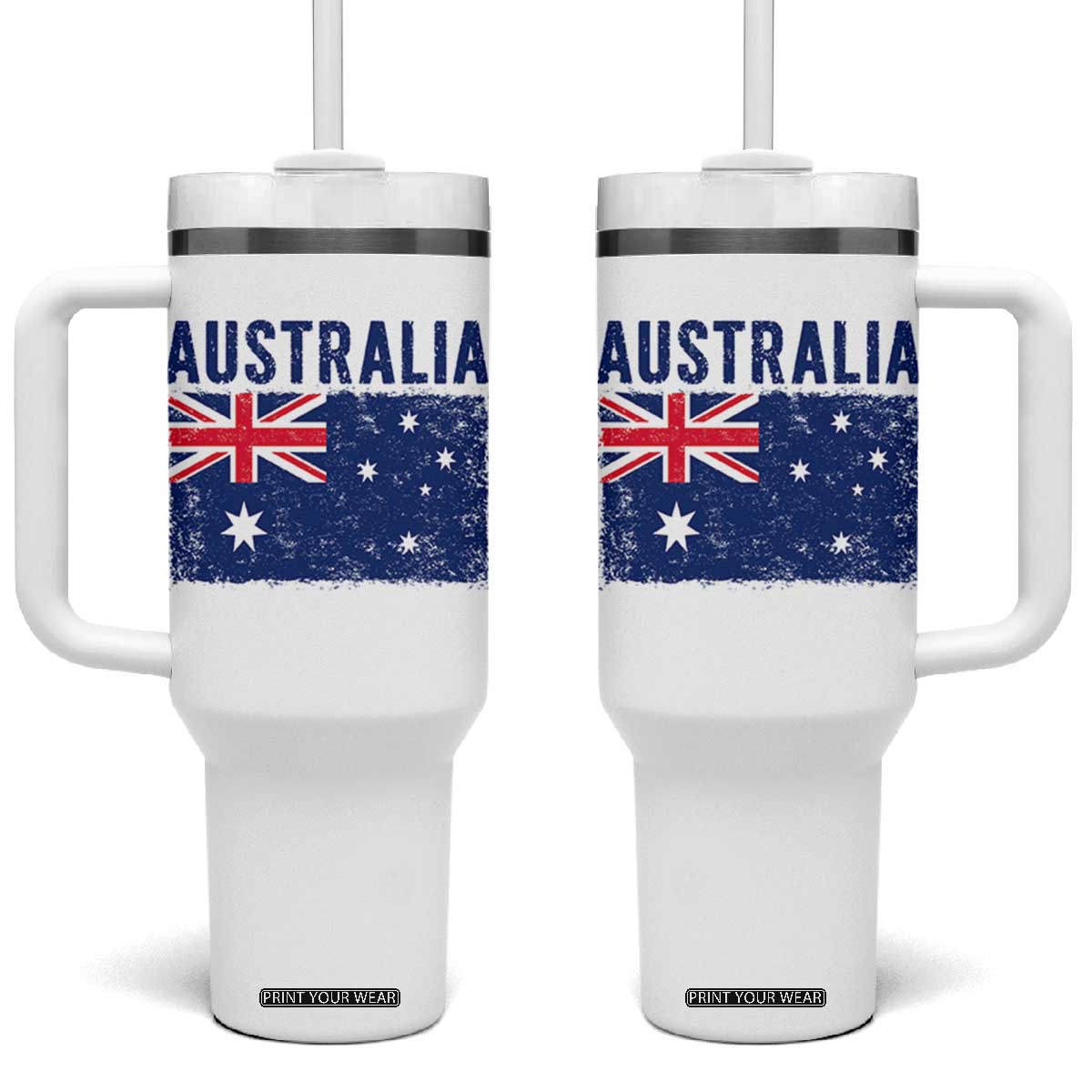 Vintage Australia Flag Tumbler With Handle Distressed Patriotic Country Pride Graphic TS10 One Size: 40 oz White Print Your Wear