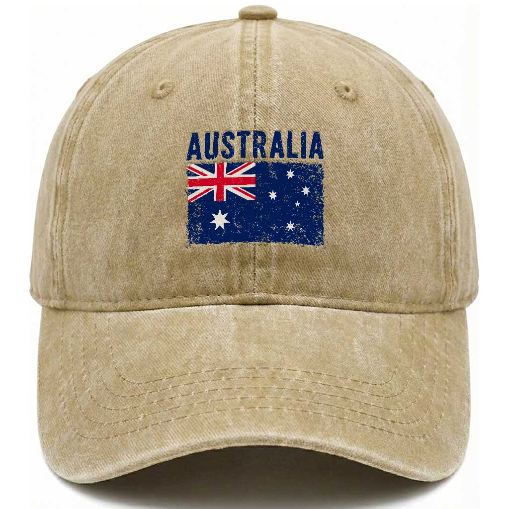 Vintage Australia Flag Washed Cotton Baseball Cap Distressed Patriotic Country Pride Graphic
