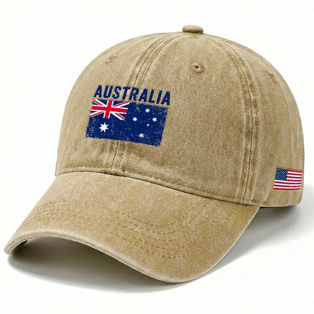 Vintage Australia Flag Washed Cotton Baseball Cap Distressed Patriotic Country Pride Graphic