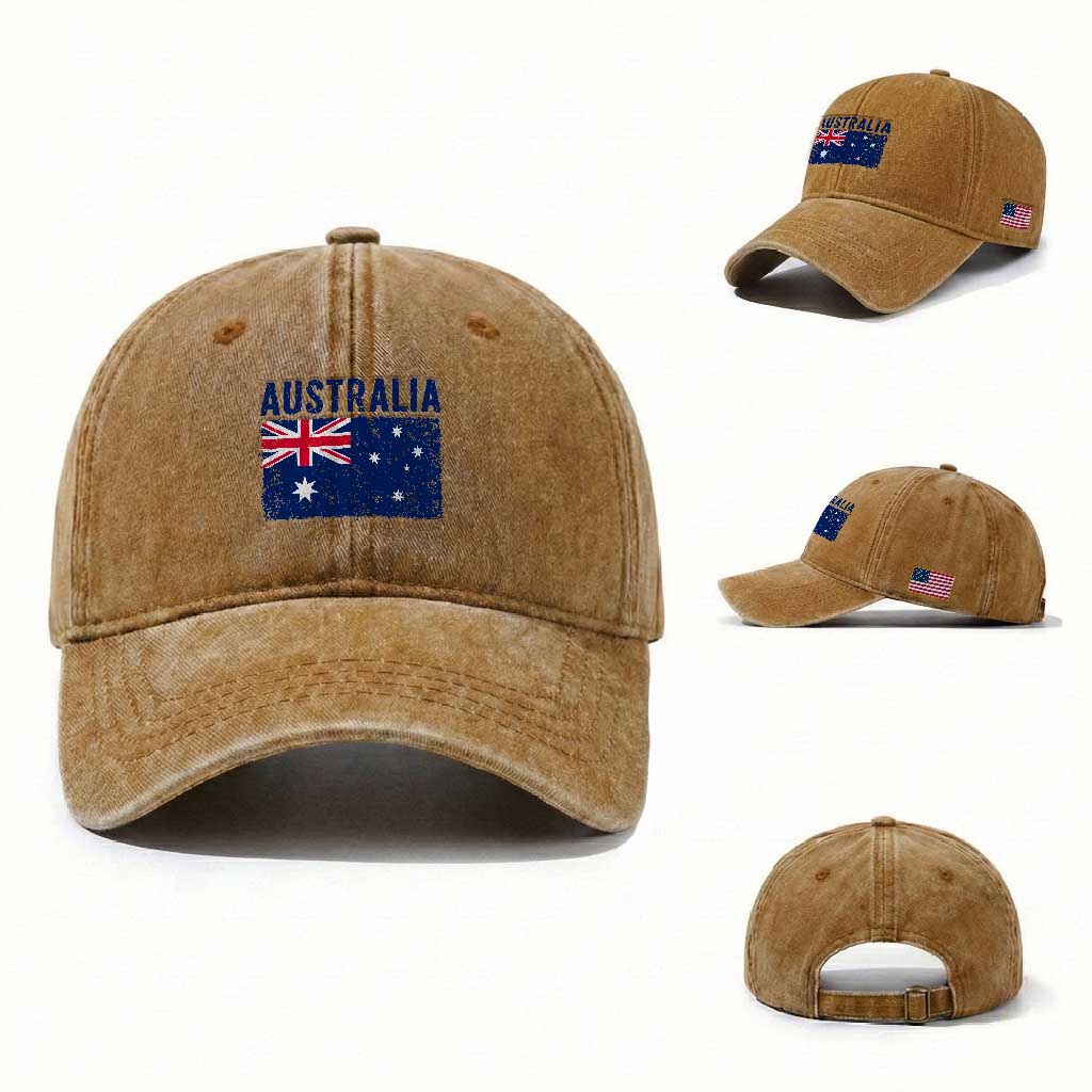 Vintage Australia Flag Washed Cotton Baseball Cap Distressed Patriotic Country Pride Graphic