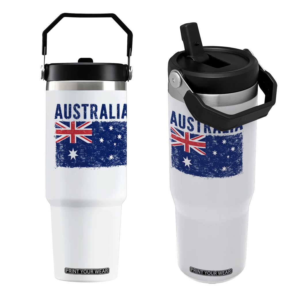 Vintage Australia Flag Flip Straw Tumbler Distressed Patriotic Country Pride Graphic