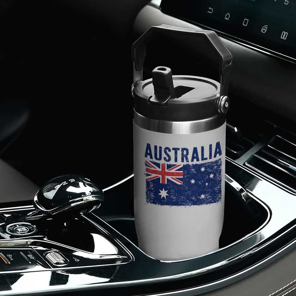 Vintage Australia Flag Flip Straw Tumbler Distressed Patriotic Country Pride Graphic