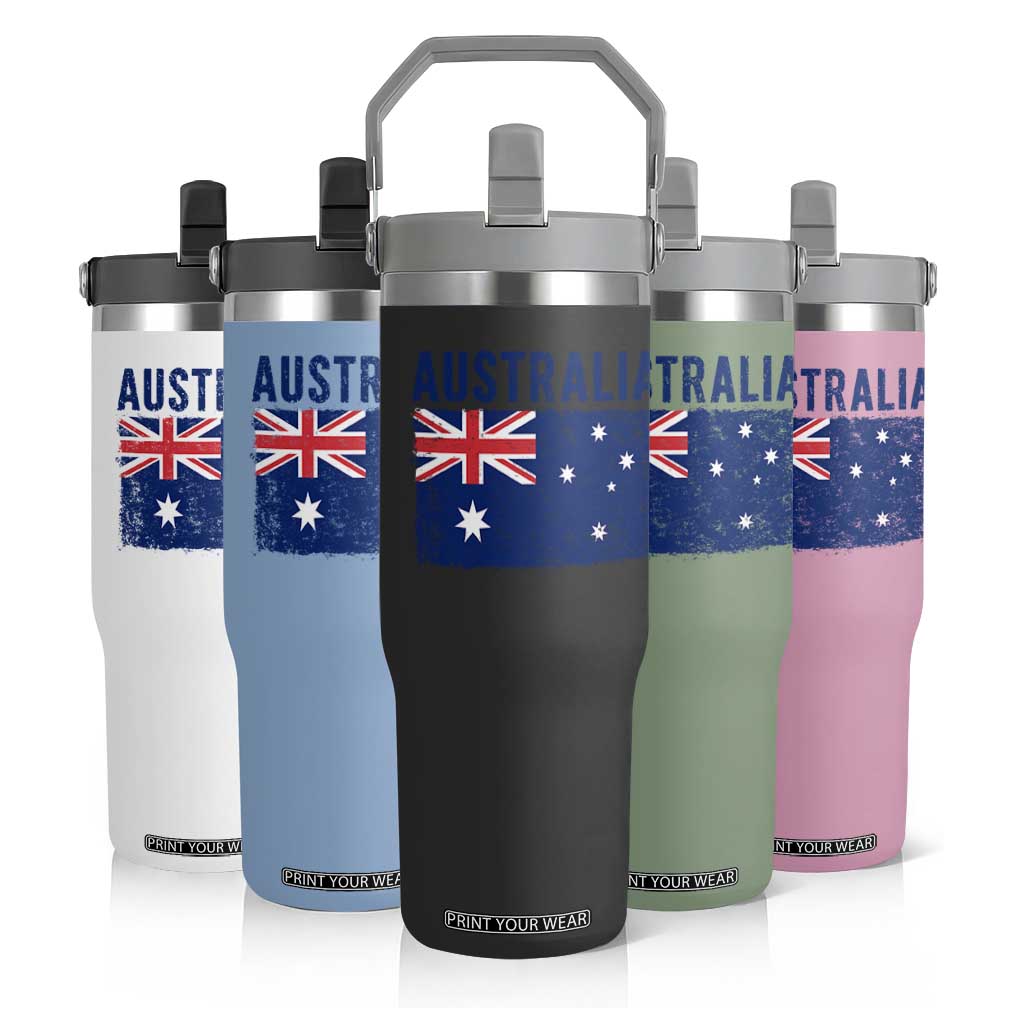 Vintage Australia Flag Flip Straw Tumbler Distressed Patriotic Country Pride Graphic