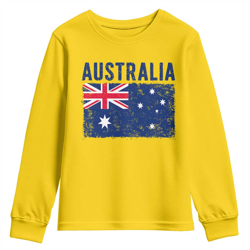 Vintage Australia Flag Youth Sweatshirt Distressed Patriotic Country Pride Graphic TS10 Daisy Print Your Wear