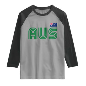 Retro Australia Raglan Shirt AUS Green Australian Flag Country Pride Graphic