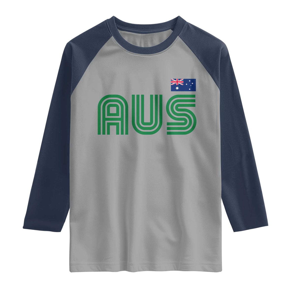 Retro Australia Raglan Shirt AUS Green Australian Flag Country Pride Graphic