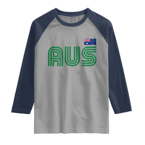 Retro Australia Raglan Shirt AUS Green Australian Flag Country Pride Graphic