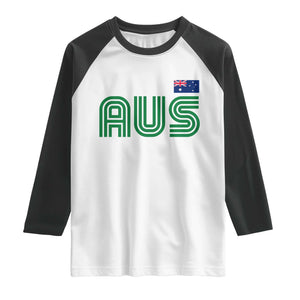 Retro Australia Raglan Shirt AUS Green Australian Flag Country Pride Graphic