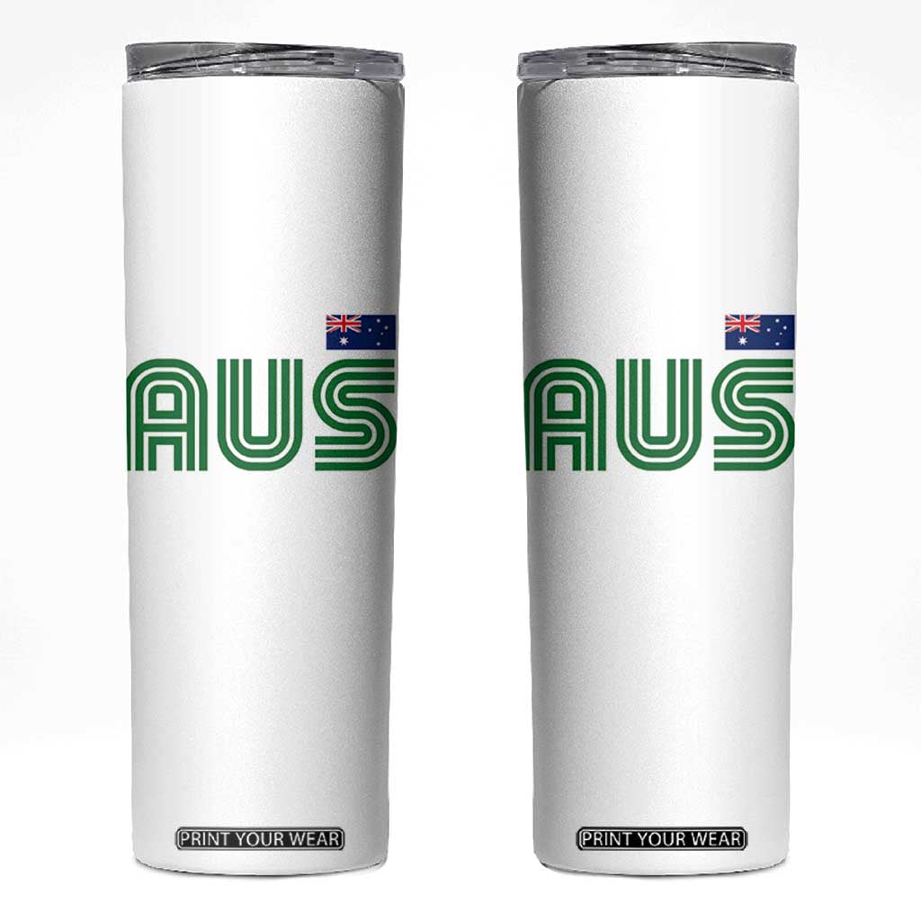 Retro Australia Skinny Tumbler AUS Green Australian Flag Country Pride Graphic TS10 White Print Your Wear