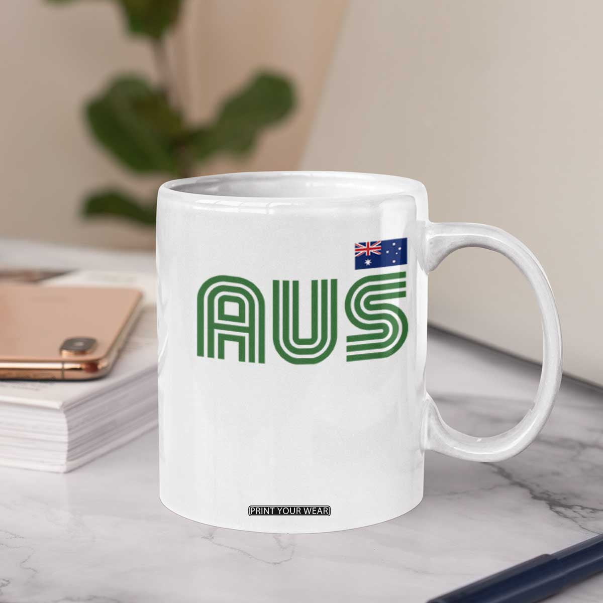 Retro Australia Coffee Mug AUS Green Australian Flag Country Pride Graphic