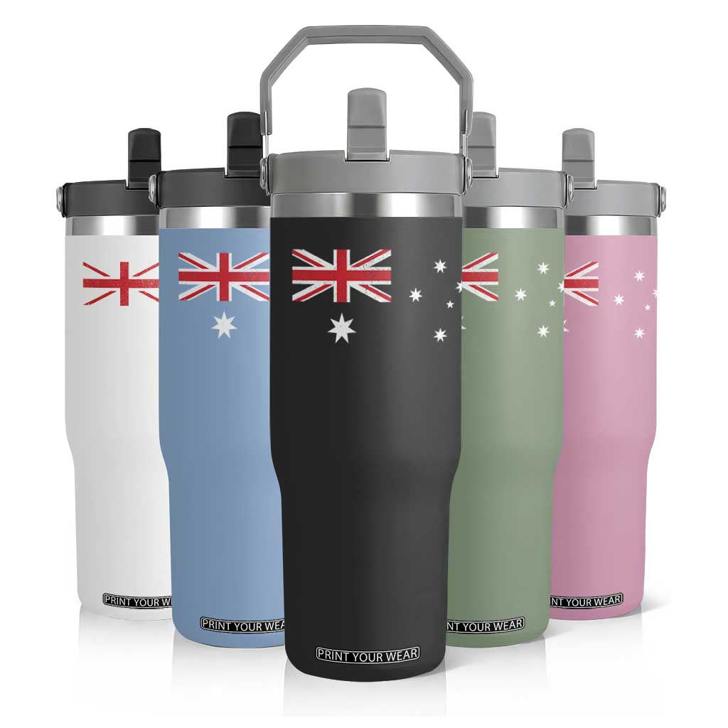 Vintage Australian Flag Flip Straw Tumbler Australia Distressed Patriotic Southern Cross Country Pride Graphic