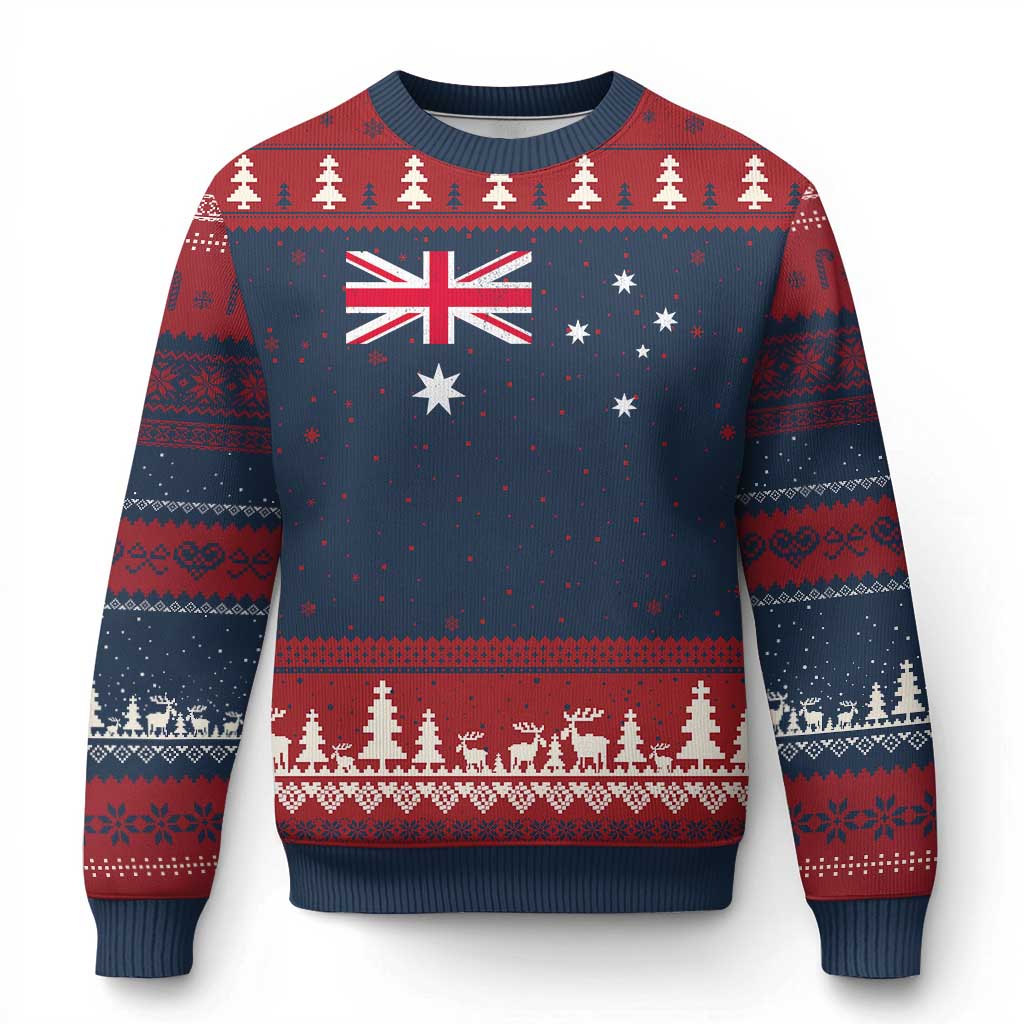 Vintage Australian Flag Ugly Christmas Sweater Australia Distressed Patriotic Southern Cross Country Pride Graphic TS10 Navy Red Print Your Wear