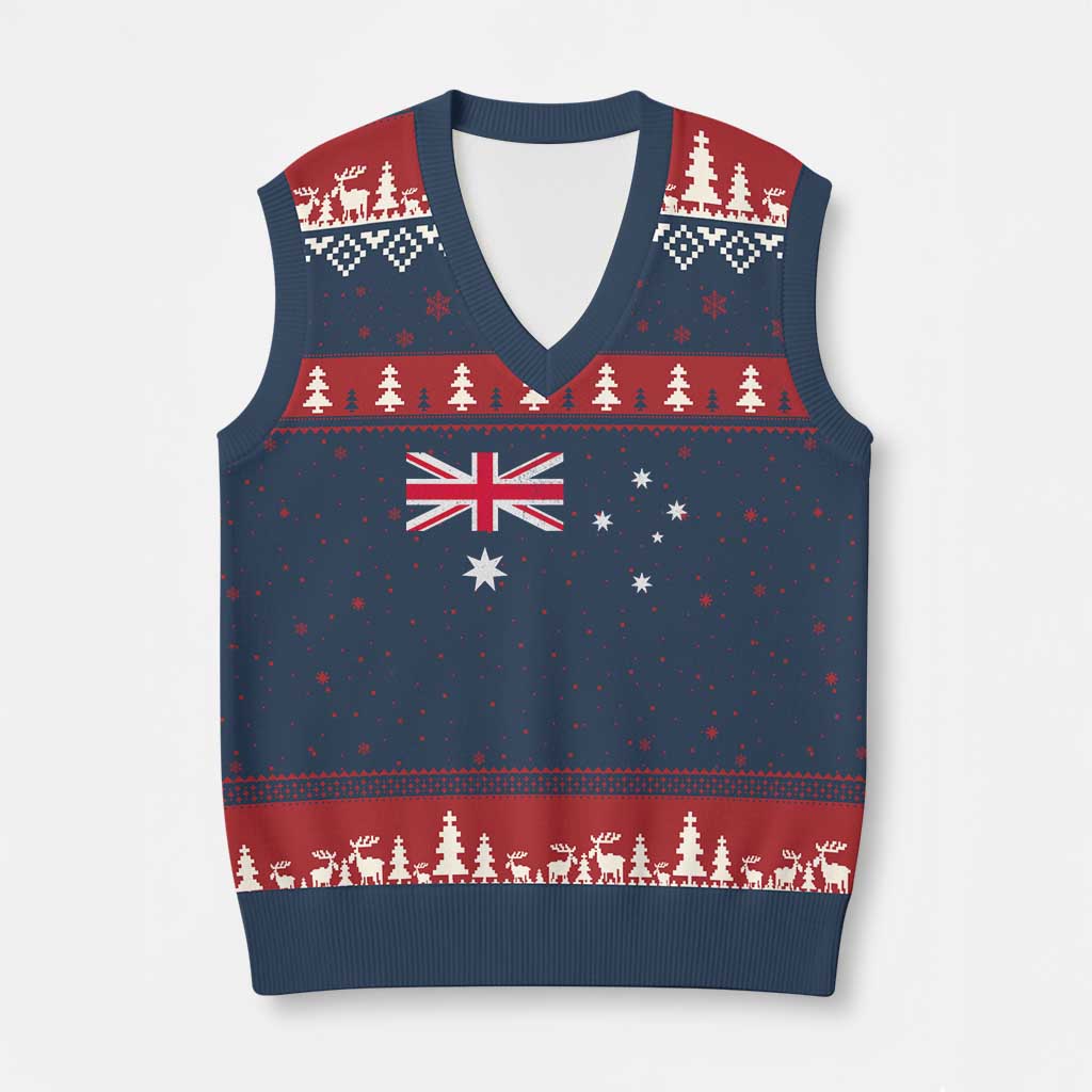 Vintage Australian Flag V-Neck Knit Sweater Vest Australia Distressed Patriotic Southern Cross Country Pride Graphic
