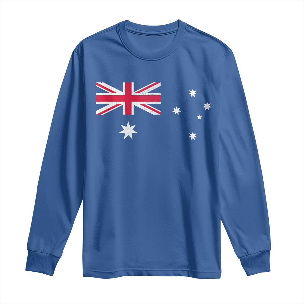 Vintage Australian Flag Long Sleeve Shirt Australia Distressed Patriotic Southern Cross Country Pride Graphic TS10 Royal Blue Print Your Wear