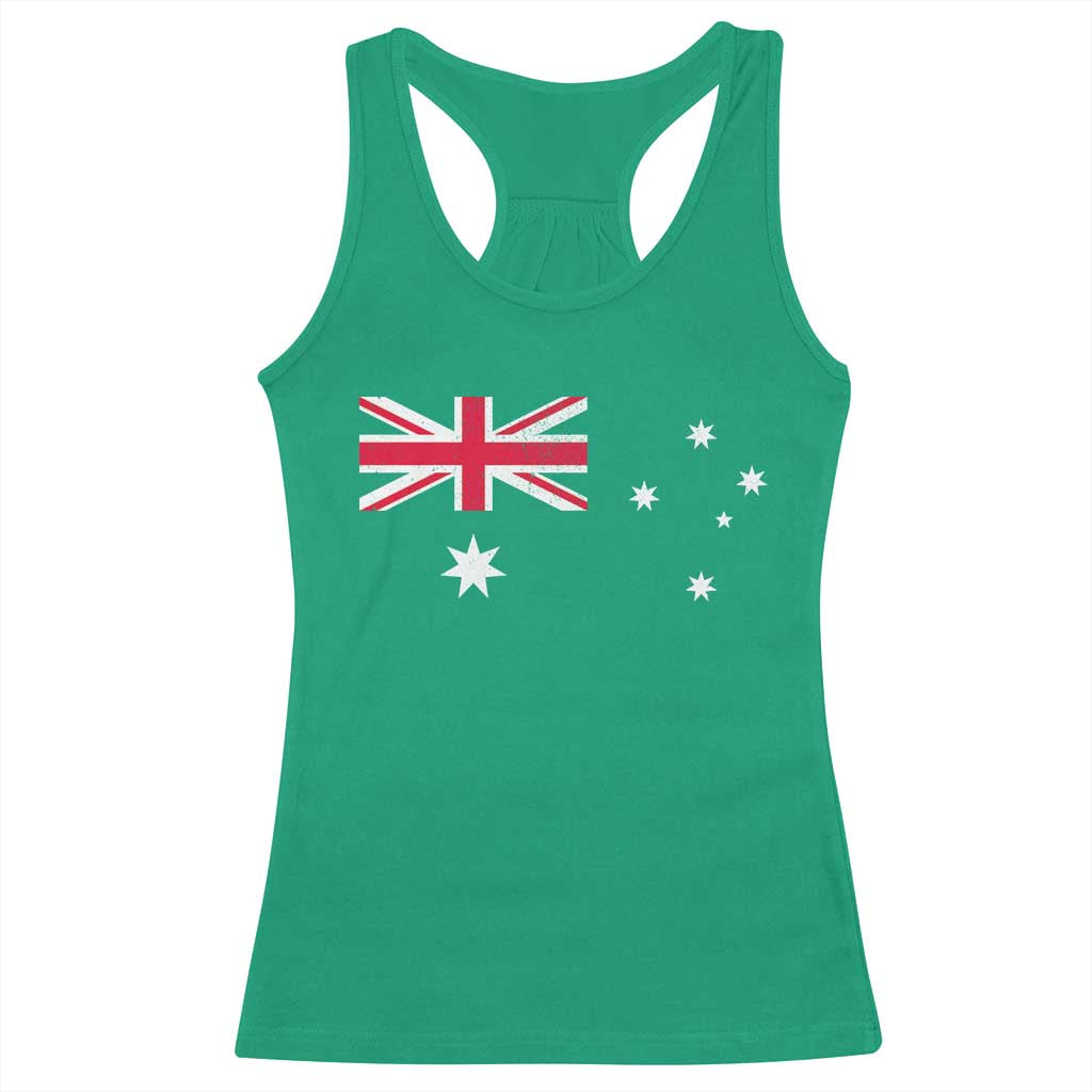 Vintage Australian Flag Racerback Tank Top Australia Distressed Patriotic Southern Cross Country Pride Graphic