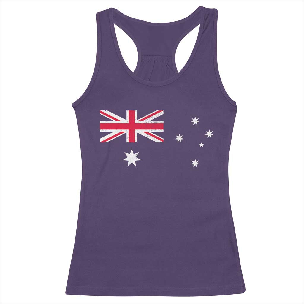 Vintage Australian Flag Racerback Tank Top Australia Distressed Patriotic Southern Cross Country Pride Graphic