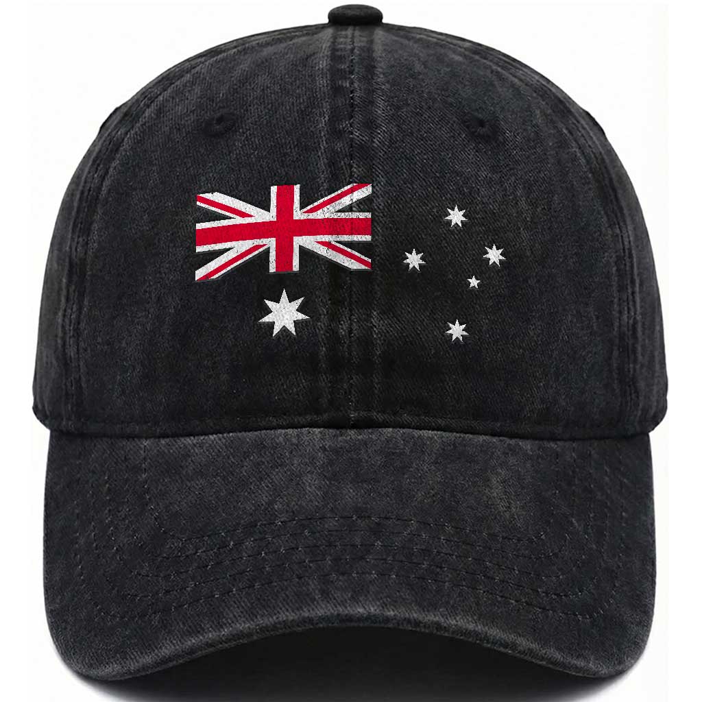 Vintage Australian Flag Washed Cotton Baseball Cap Australia Distressed Patriotic Southern Cross Country Pride Graphic