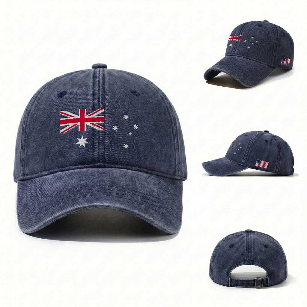 Vintage Australian Flag Washed Cotton Baseball Cap Australia Distressed Patriotic Southern Cross Country Pride Graphic