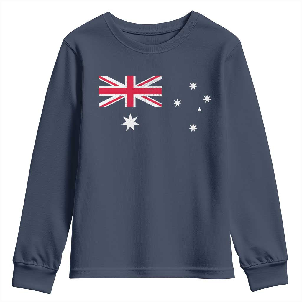 Vintage Australian Flag Youth Sweatshirt Australia Distressed Patriotic Southern Cross Country Pride Graphic